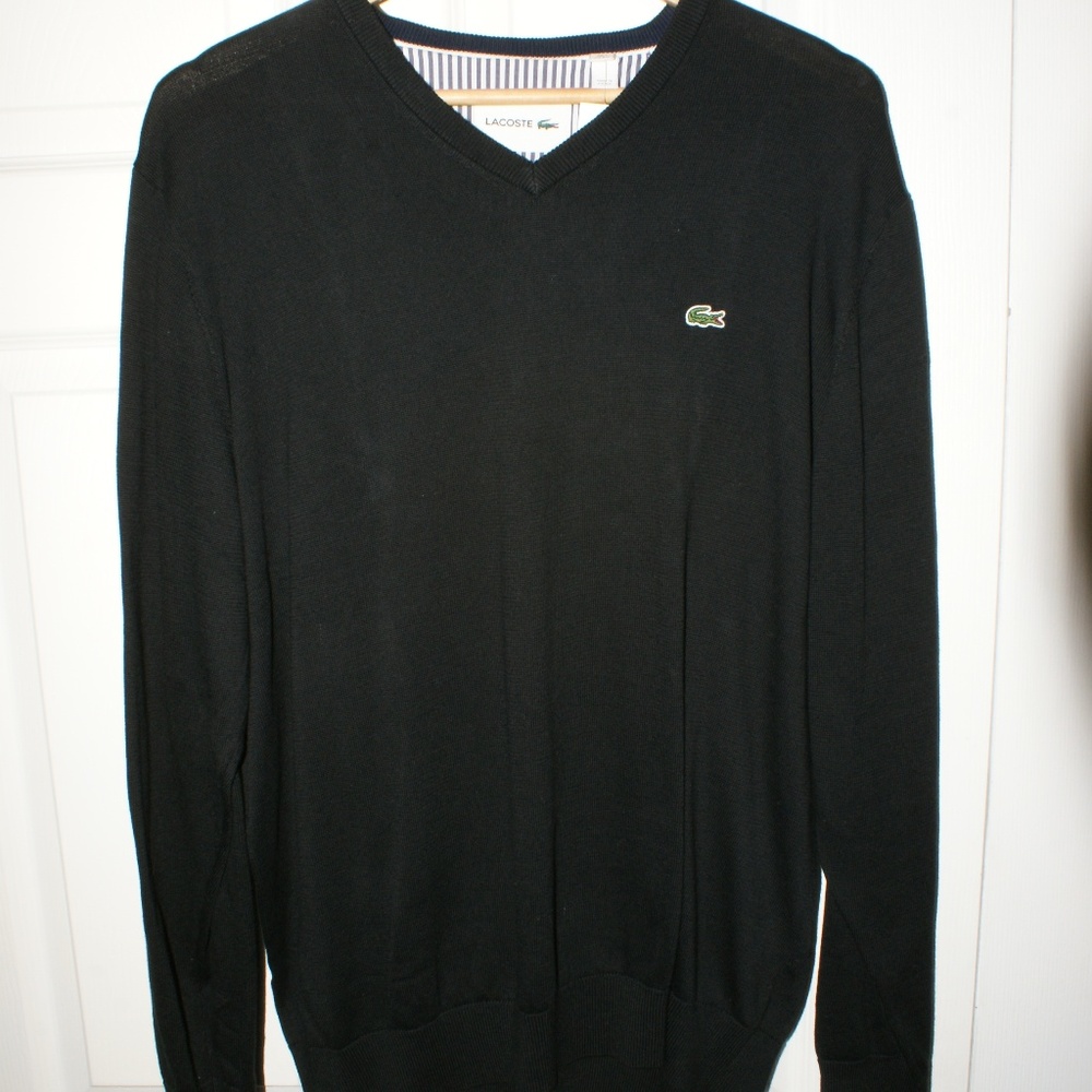Men's Lacoste V-Neck Sweater-Black (8)